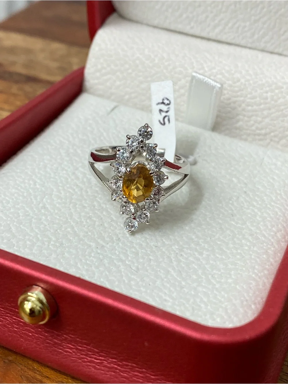 925 Sterling Silver Natrual Citrine And CZ Ring